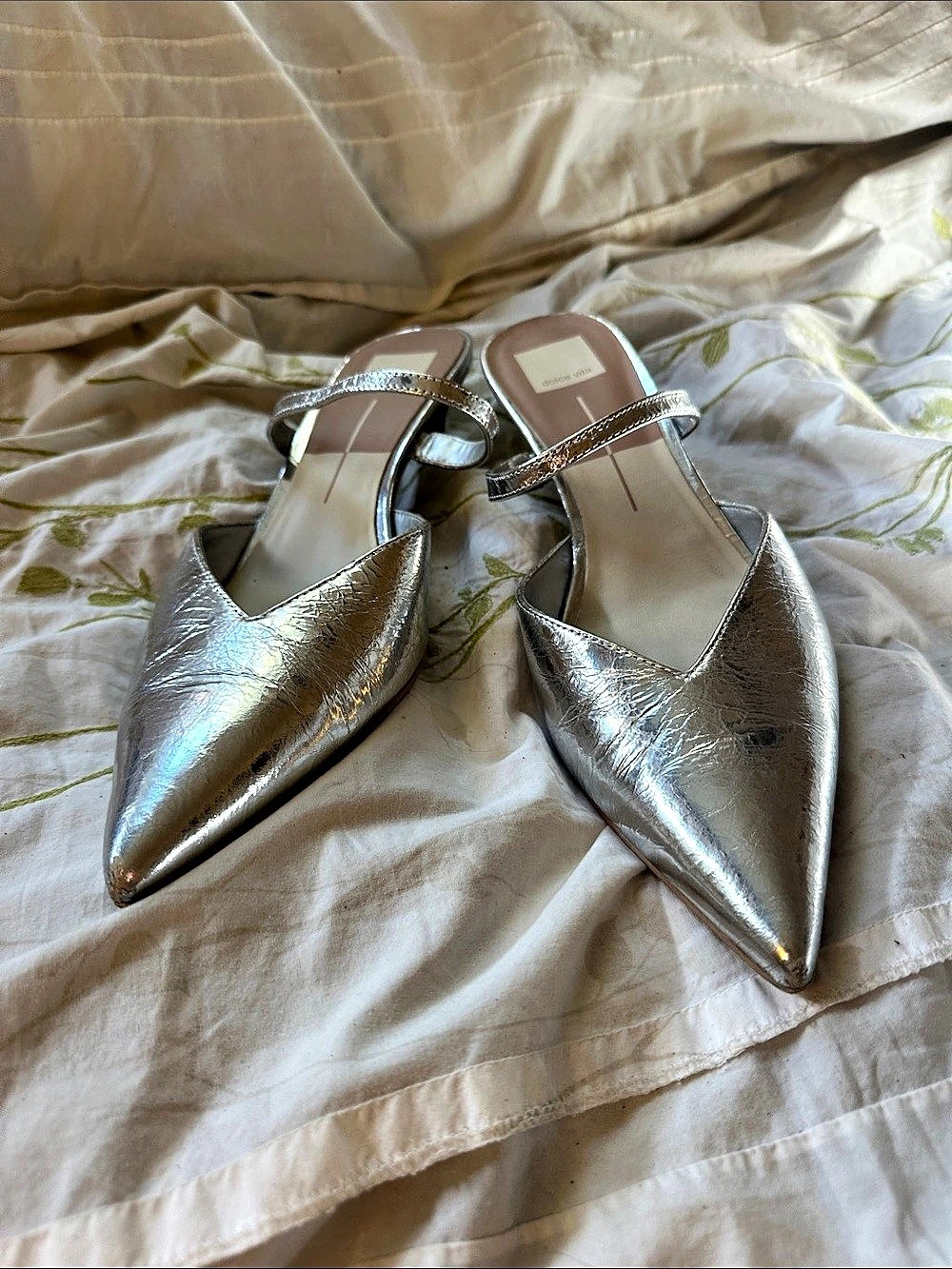 dolce vita Kenton Mule Metallic Pointed-Toe Heels in Silver